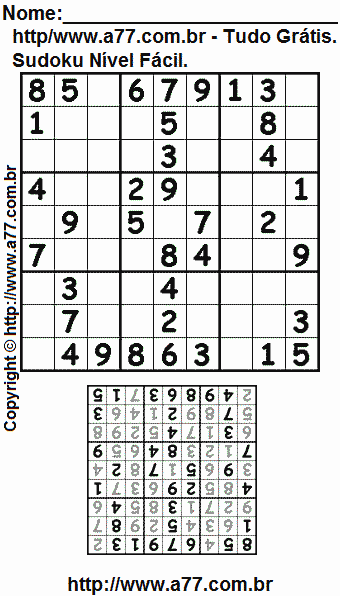 Passatempo Fácil de Sudoku Para Imprimir