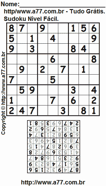 Sudoku Para Impressão Grátis Nível Fácil