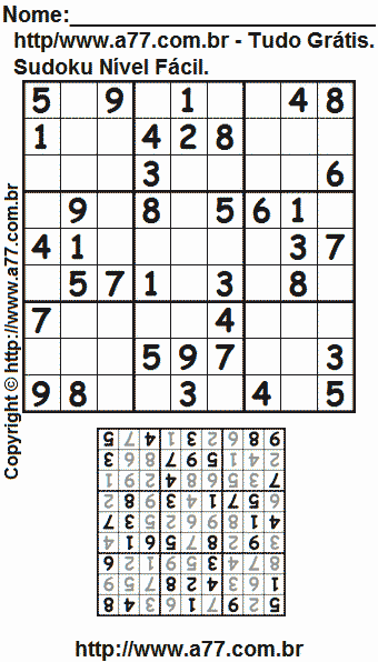 Sudoku Para Imprimir Fácil Com Resposta