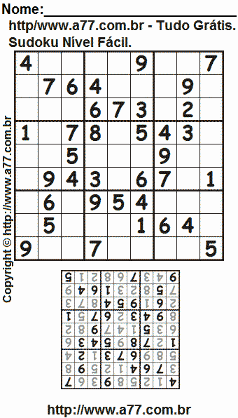 Sudoku Para Impressão Fácil Com Respostas