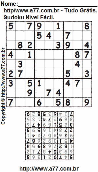 Sudoku Para Imprimir Nível Fácil