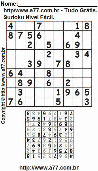 Sudoku Para Impressão Nível Fácil