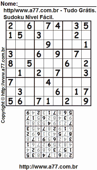 Sudoku Grátis Para Imprimir Nível Fácil