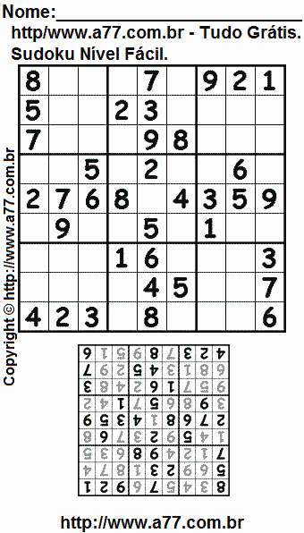 Sudoku Grátis Para Impressão Nível Fácil