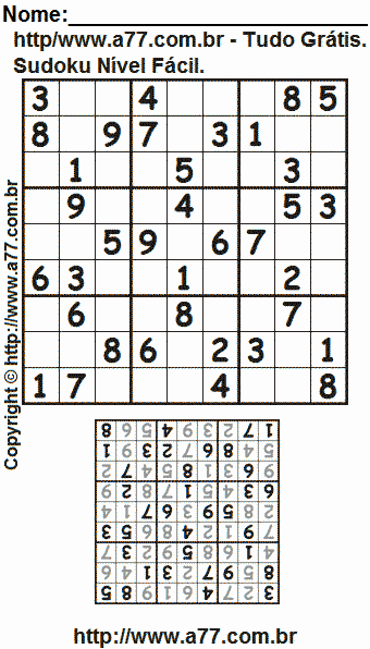 Sudoku Para Impressão Grátis Nível Fácil