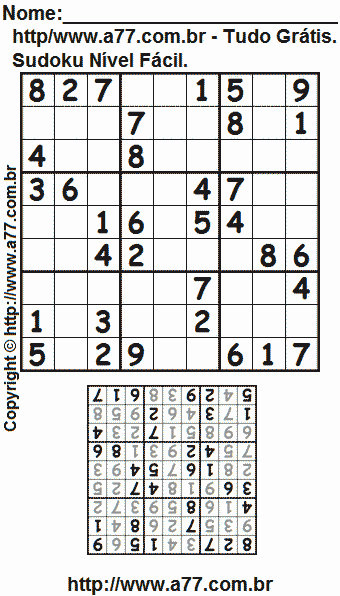 Sudoku Nível Fácil Para Imprimir Com Respostas