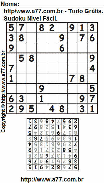 Sudoku Para Imprimir Fácil Com Resposta