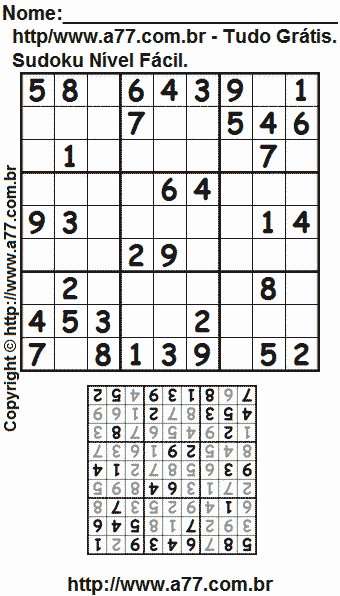 Sudoku Nível Fácil Para Imprimir