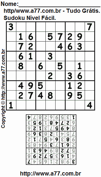 Sudoku Nível Fácil Para Imprimir Com Resposta