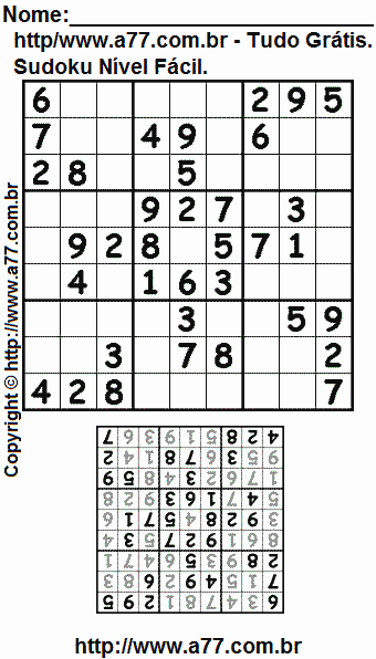 Sudoku para imprimir - Ponto do Conhecimento