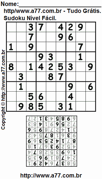 Jogo de Sudoku Para Imprimir Com Resposta