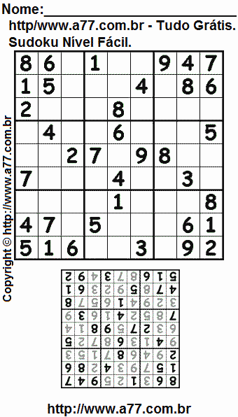 Jogo Sudoku Para Imprimir Com Respostas