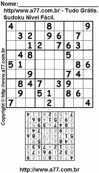 Jogo Sudoku Para Impressão Com Respostas