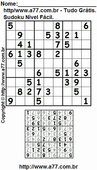 Jogo Sudoku Nível Fácil Para Imprimir Com Respostas