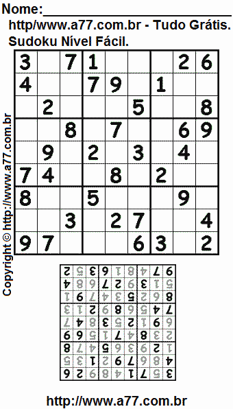 Jogo Sudoku Nível Fácil Para Imprimir Com Resposta