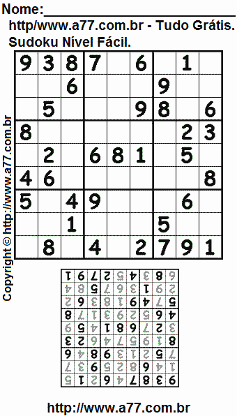 Jogo Sudoku Nível Fácil Para Impressão Com Respostas