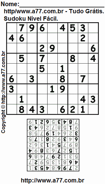 Passatempo de Sudoku Para Imprimir Com Respostas