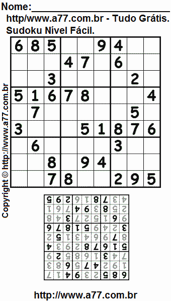 Passatempo de Sudoku Para Imprimir Com Resposta