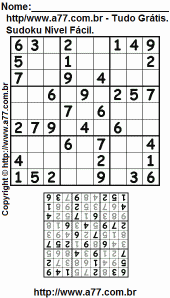 Passatempo de Sudoku Para Impressão Com Respostas