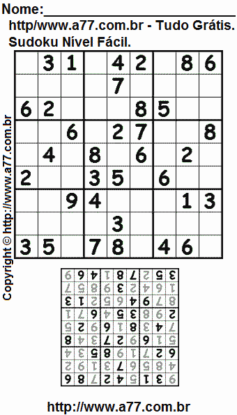 Sudoku Grátis Para Impressão Nível Fácil