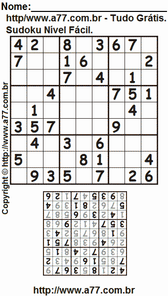 Passatempo de Sudoku Para Impressão Com Respostas