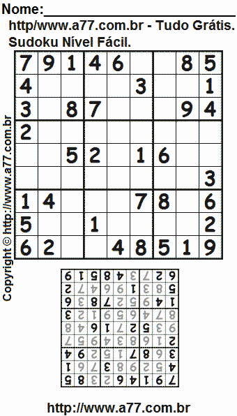 Sudoku Fácil Para Imprimir Com Respostas