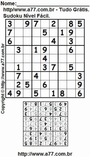 Sudoku Nível Fácil Para Imprimir Com Resposta