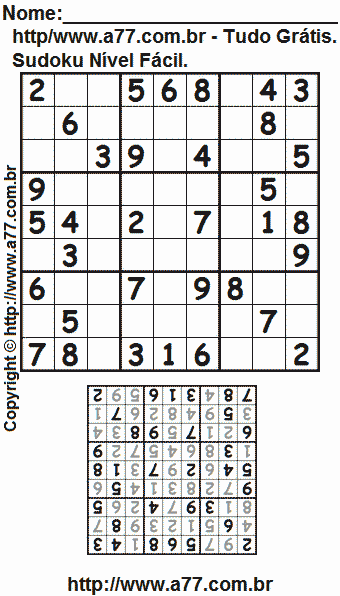 Jogo de Sudoku Para Impressão Com Respostas