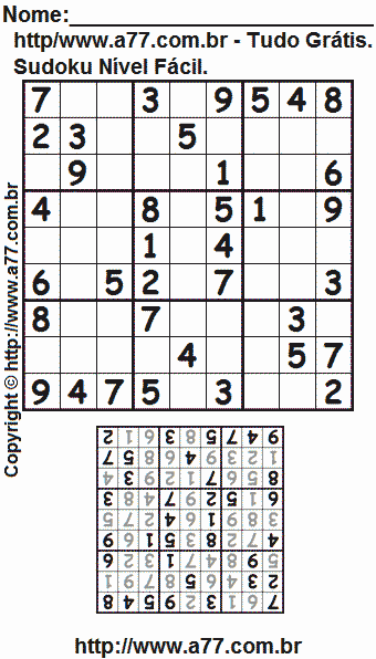 Jogo Sudoku Para Imprimir Com Resposta