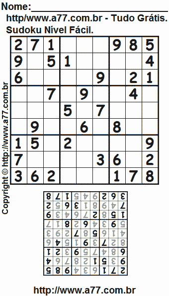 Passatempo Sudoku Para Impressão Com Respostas