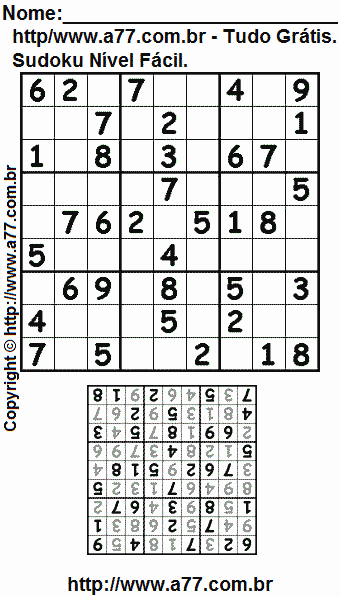 Passatempo Sudoku Nível Fácil Para Imprimir Com Resposta