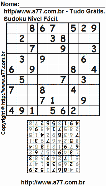 Passatempo Sudoku Nível Fácil Para Impressão Com Respostas