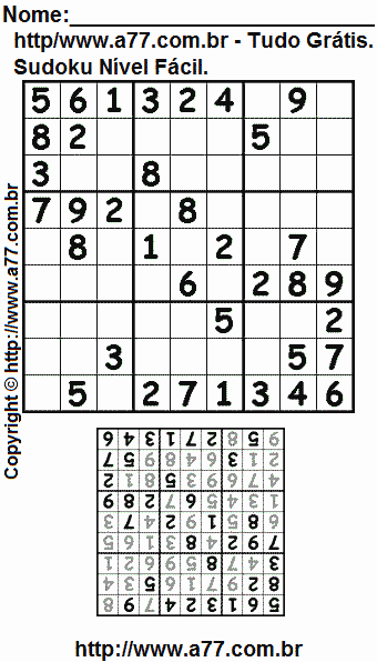 Jogo Sudoku Para Impressão Com Respostas