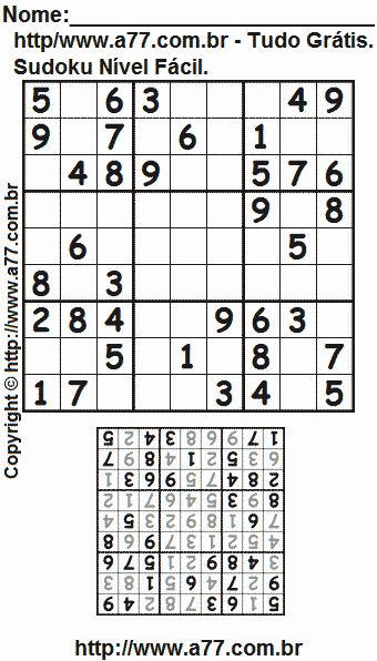 Jogo Sudoku Nível Fácil Para Impressão Com Respostas