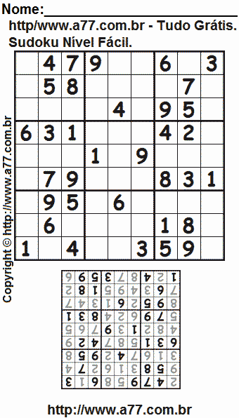 Jogo Sudoku Nível Fácil Para Impressão Com Respostas