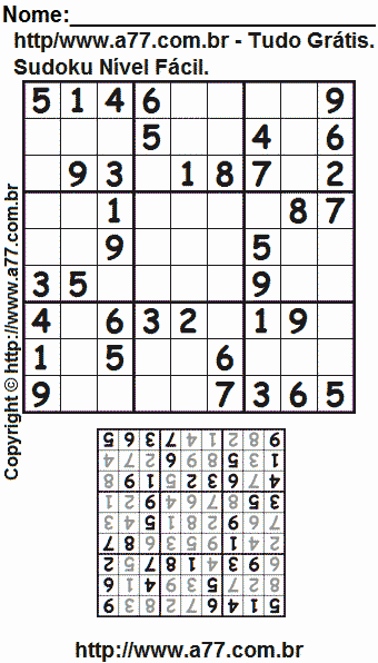 Passatempo de Sudoku Para Imprimir Com Respostas