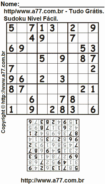 Passatempo de Sudoku Para Impressão Com Respostas