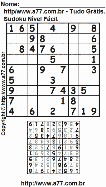 Passatempo Sudoku Para Impressão Com Respostas