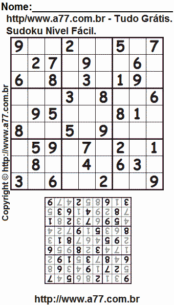 Passatempo Sudoku Nível Fácil Para Imprimir Com Respostas