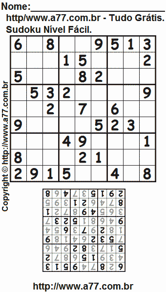 Passatempo Fácil de Sudoku Para Imprimir