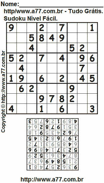 Passatempo Fácil de Sudoku Para Impressão