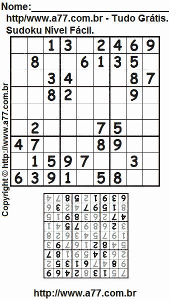 Sudoku Para Impressão Nível Fácil