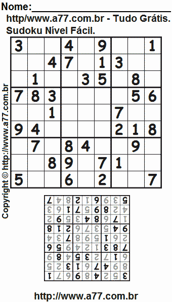 Sudoku Grátis Para Imprimir Nível Fácil