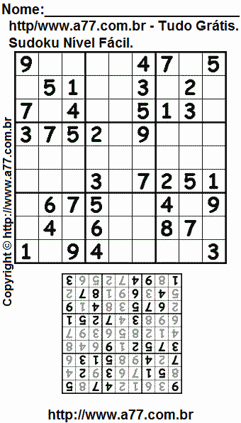 Passatempo Sudoku Nível Fácil Para Impressão Com Respostas