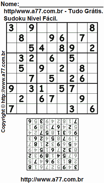 Passatempo Fácil de Sudoku Para Impressão