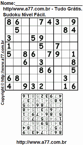 Sudoku Grátis Para Impressão Nível Fácil