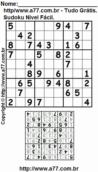 Sudoku Para Imprimir Grátis Nível Fácil