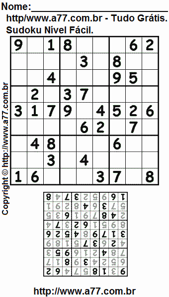 Sudoku Para Impressão Grátis Nível Fácil