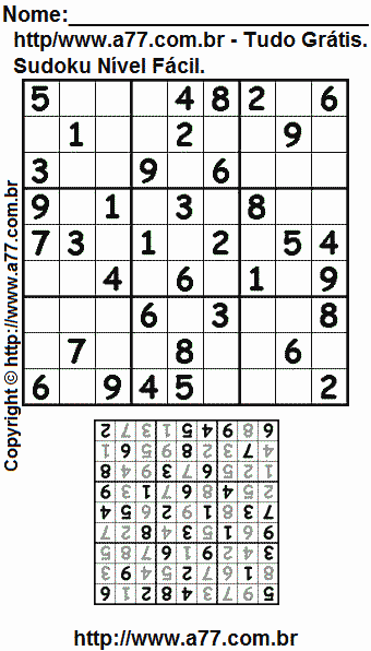 Sudoku Para Impressão Grátis Nível Fácil