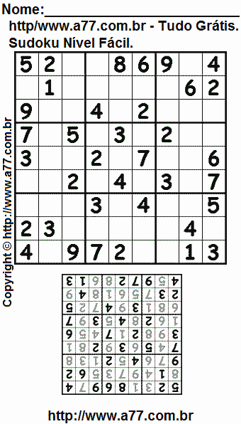 Sudoku Para Imprimir Fácil Com Resposta